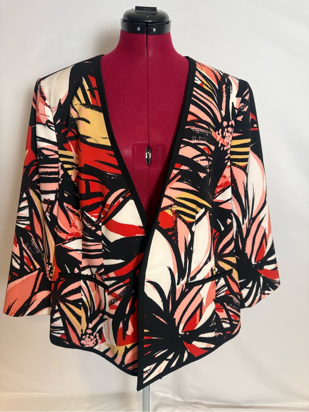 Kasper Open-Front Jacket Women Size 18W Multi-Colored Floral Pattern 3/4 Sleeve - Picture 8 of 13